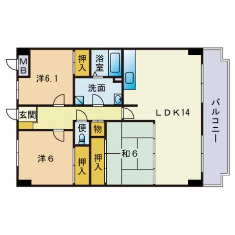 ルミエール姪浜(3LDK/8階)の間取り写真