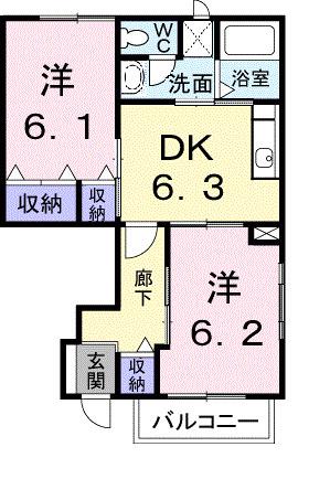 パークサイド大道A(2DK/1階)の間取り写真