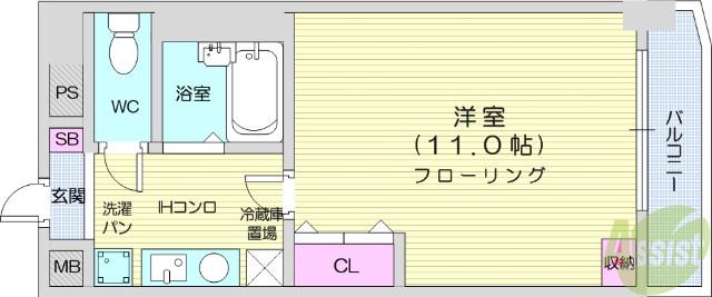 ベルビュー支倉(1K/6階)の間取り写真