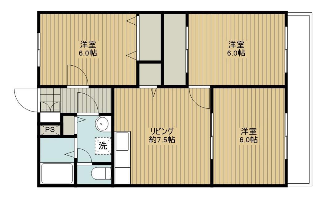 コーポ安部 I(3DK/2階)の間取り写真