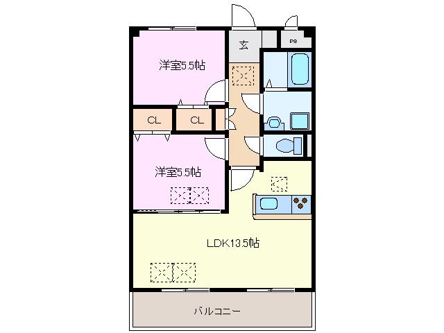 ルネスアニバーサリー(2LDK/1階)の間取り写真
