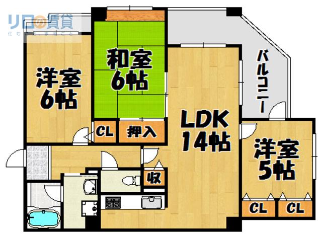 コパン鶴の荘(3LDK/3階)の間取り写真
