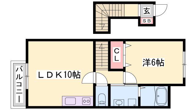 J・シープレス福崎C棟(1LDK/2階)の間取り写真