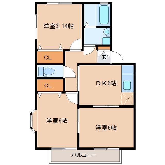 レーヴ落合壱番館(3DK/2階)の間取り写真