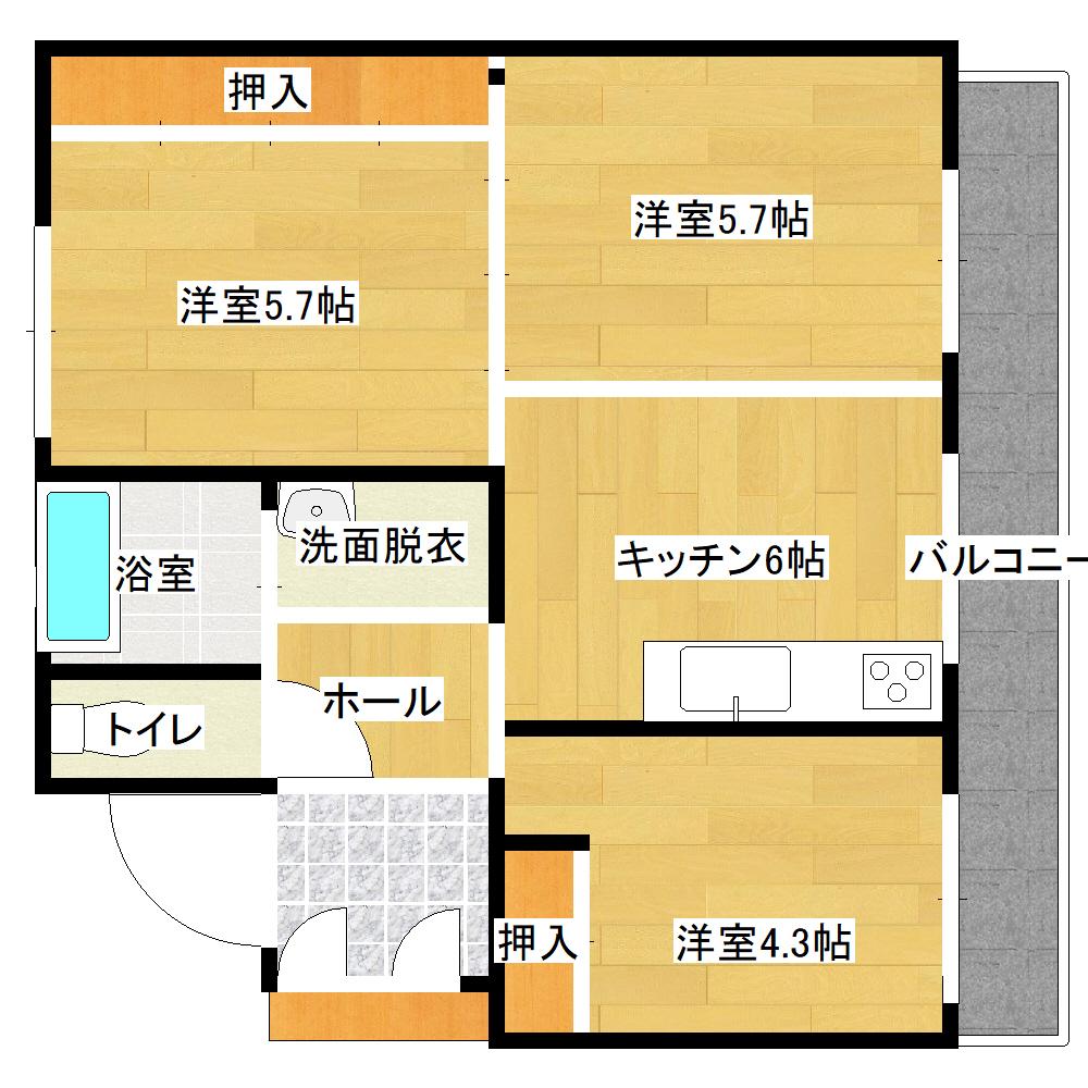 ビレッジハウス土崎2号棟(3DK/2階)の間取り写真