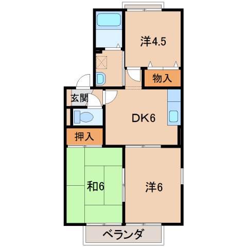 グリーンフルフェニックスII(3DK/2階)の間取り写真