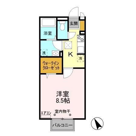 ボンヌールIII(1K/1階)の間取り写真