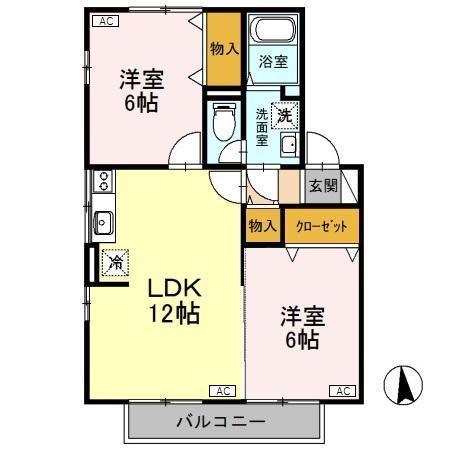 シャンド・フルール(2LDK/2階)の間取り写真