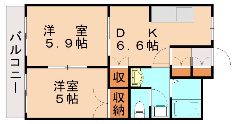ソレイユ壱番館(2DK/2階)の間取り写真
