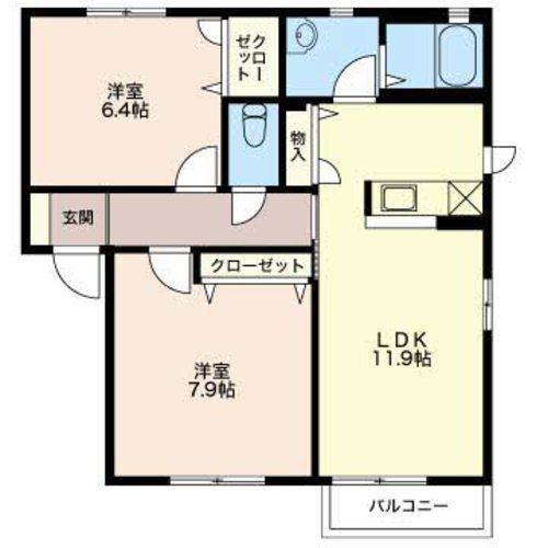 セピアコート西河原 A棟(2LDK/2階)の間取り写真
