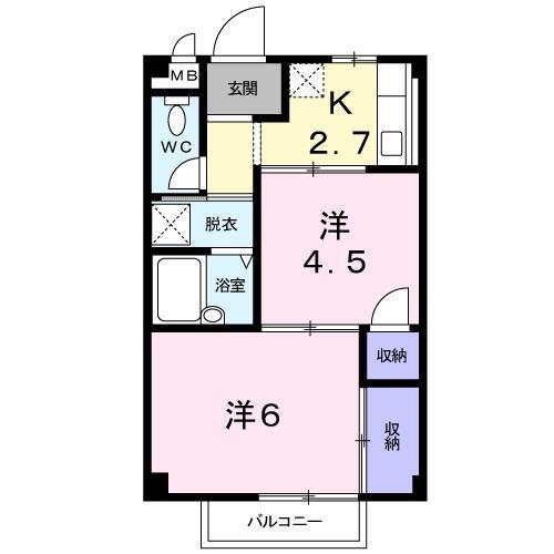 フローラルハイツ(2K/1階)の間取り写真