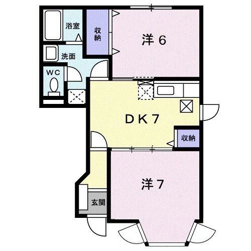 エクセランB棟(2DK/1階)の間取り写真