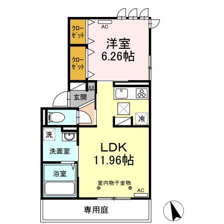 エスポワール合川(1LDK/1階)の間取り写真