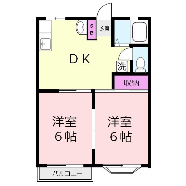 メゾン ド トア(2DK/2階)の間取り写真