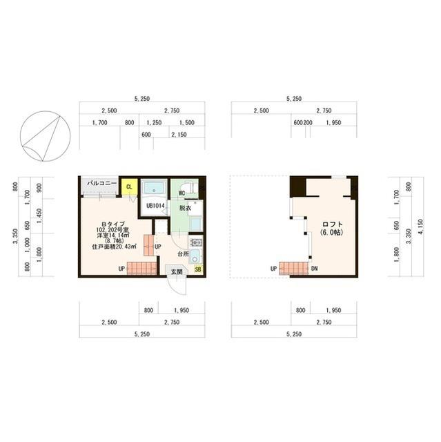 ハーモニーテラス香椎駅東(1K/2階)の間取り写真