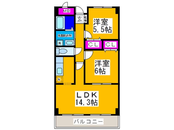 南秀苑なかもず(2LDK/3階)の間取り写真