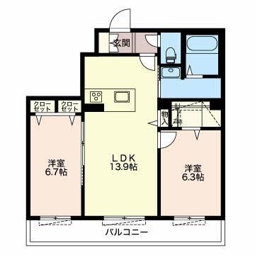 グランフィオーレ曳馬(2LDK/1階)の間取り写真