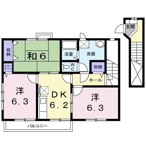 マロンフォレスタD(3DK/2階)の間取り写真