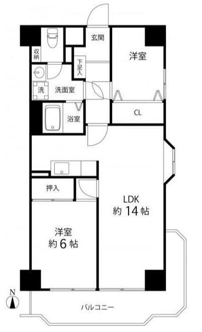 TSGARDEN越谷大袋(2LDK/10階)の間取り写真