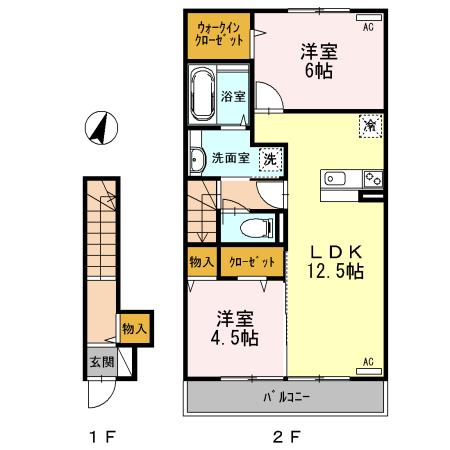 リュミエール(2LDK/2階)の間取り写真