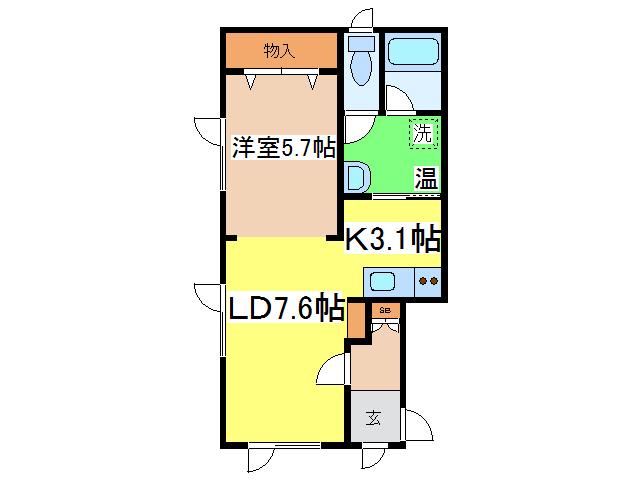 来人館III(1LDK/2階)の間取り写真
