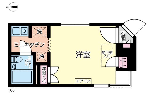 パティオフラットヨコハマ(1K/1階)の間取り写真