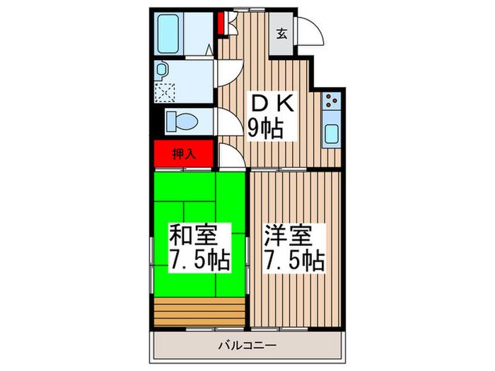 テラオハウスIIIA棟(2DK/2階)の間取り写真