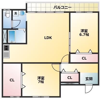 コーポひずる(2LDK/1階)の間取り写真