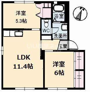 さくら館弐号棟(2LDK/2階)の間取り写真