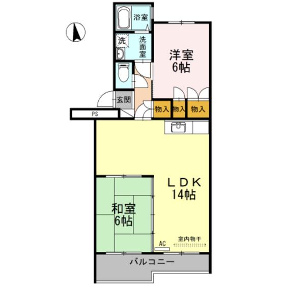 第3桂マンション(2LDK/1階)の間取り写真