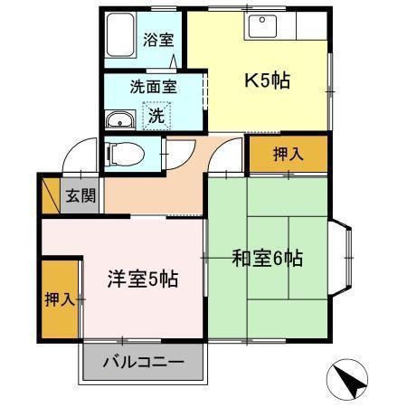 サウスコーポA(2K/2階)の間取り写真