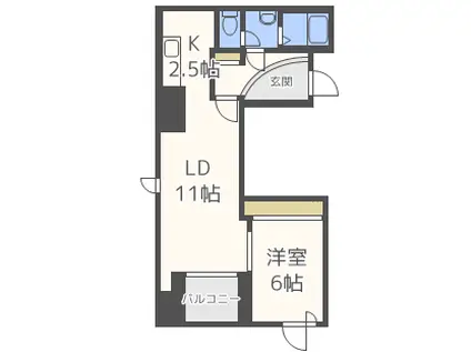 アムスアベニュー24(1LDK/6階)の間取り写真