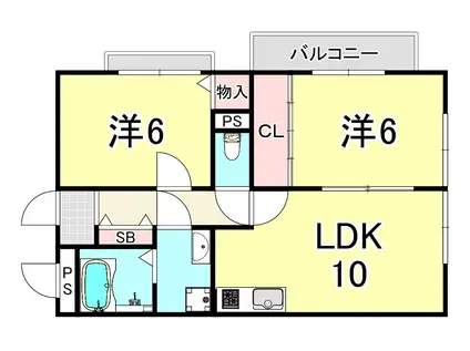 フュテュール尼崎(2LDK/3階)の間取り写真