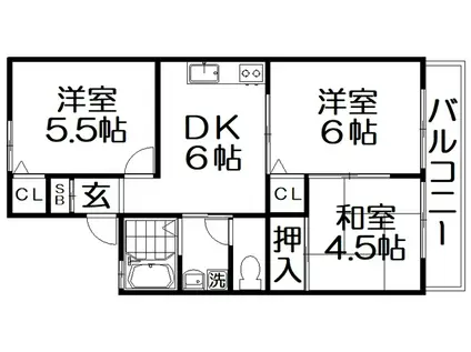 ビューテラス田口山(3DK/2階)の間取り写真