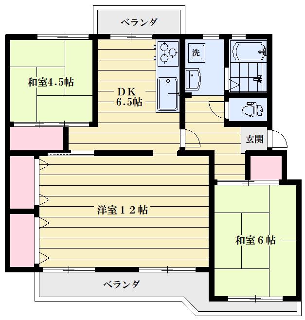 町田ハイツ B1棟(3DK/4階)の間取り写真