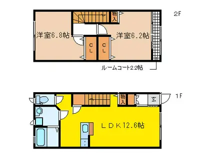メゾネット遠見塚(2LDK/1階)の間取り写真
