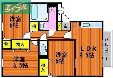 セジュールユウキ(3LDK/3階)の間取り写真