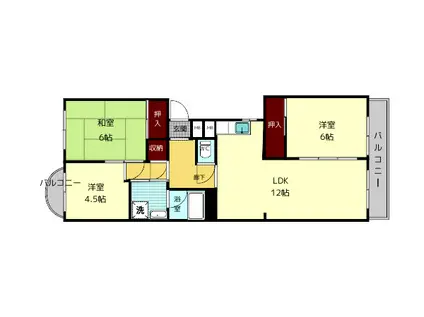 エクセルハイツ第一学園前(3LDK/1階)の間取り写真