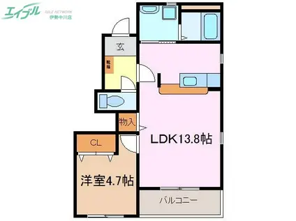 アルル南が丘B棟(1LDK/1階)の間取り写真