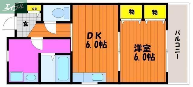 オーナメント春日(1DK/4階)の間取り写真