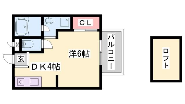 メゾン書写(1DK/2階)の間取り写真