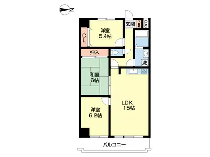 グランドハイツ田尻(3LDK/6階)の間取り写真
