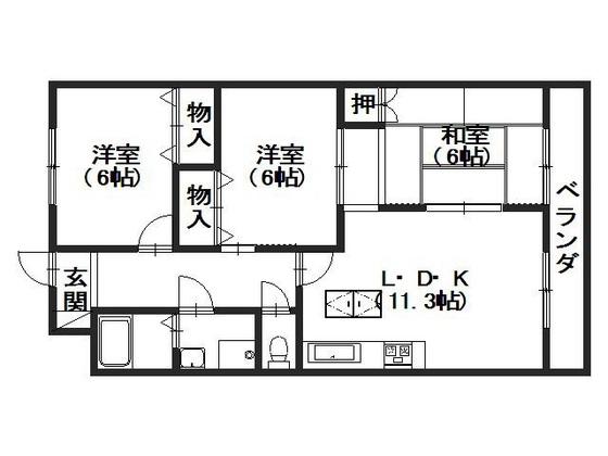 フェリスクラモト(3LDK/2階)の間取り写真
