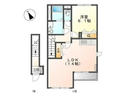 フォレスト・ヴィラ(1LDK/2階)の間取り写真