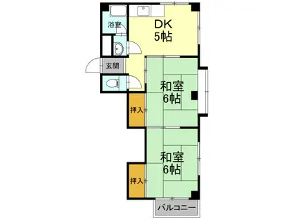 能茶山ハイツ(2DK/3階)の間取り写真