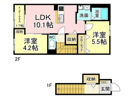 ザ・スパキオ アヴァンサートフクオカ(2LDK/2階)の間取り写真