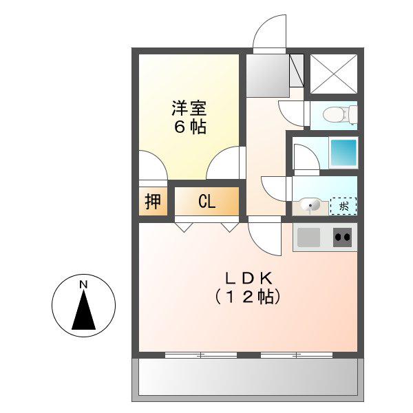 エクスクリエ上脇(1LDK/5階)の間取り写真