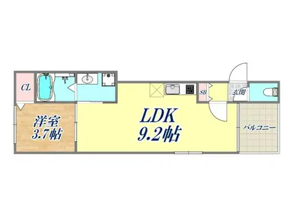 LE・CIEL 湊川公園(1LDK/2階)の間取り写真