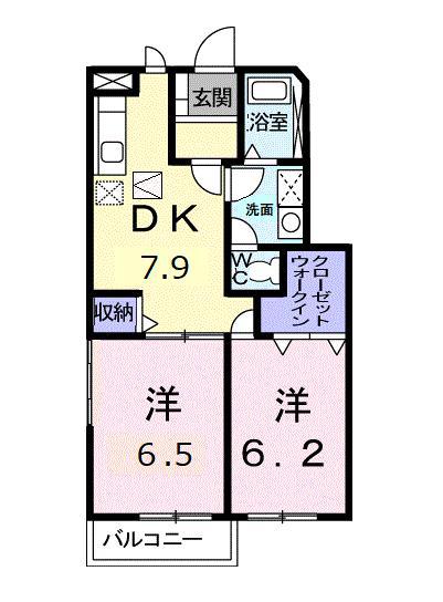 ヴィラなのはなA(2DK/1階)の間取り写真