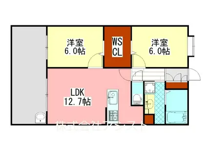 サンリヤン飯塚(2LDK/2階)の間取り写真